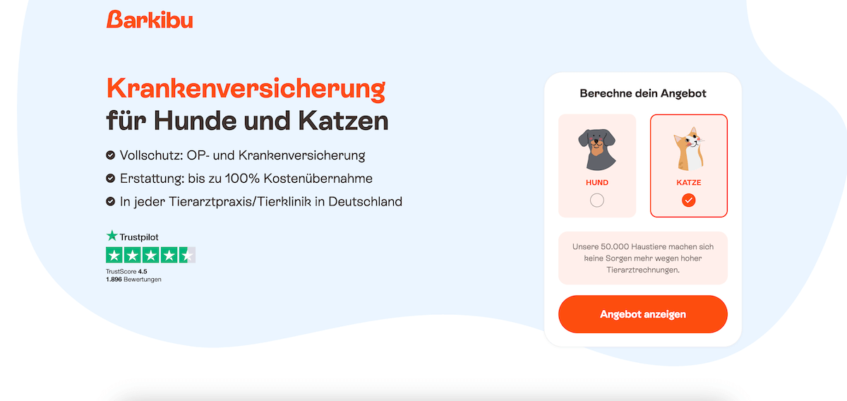 Barkibu Katzenversicherung Webseite
